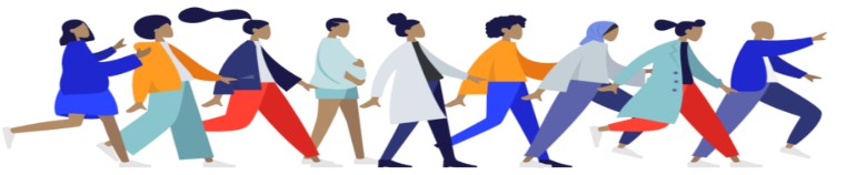 diverse people walking together