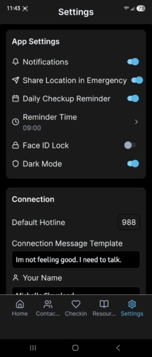 Project 24SEVEN APP settings screenshot